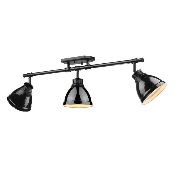 Golden Lighting Duncan 3 Light Semi-Flush Track with Black Shades; Black 3602-3SF BLK-BK